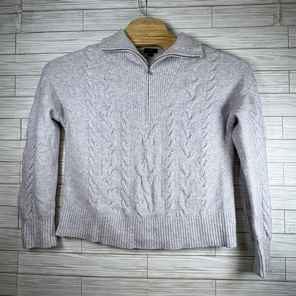 J. Crew Women's Cable Knit 1/2 Zip Alpaca Wool Blend Pullover Sweater Med